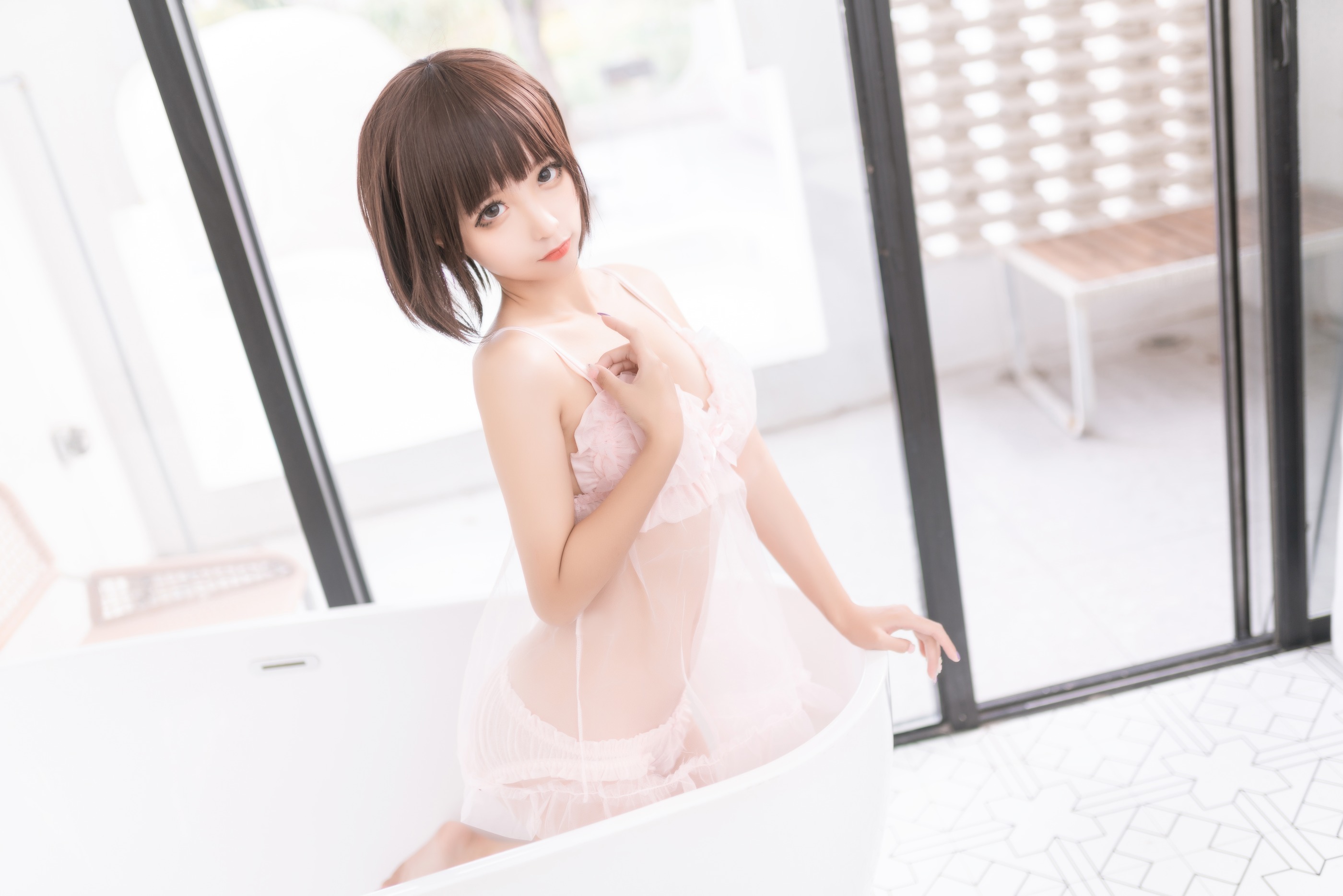 图片[1]-蠢沫沫 – NO.182 沫沫真爱版 粉纱 [40P]-XikXak